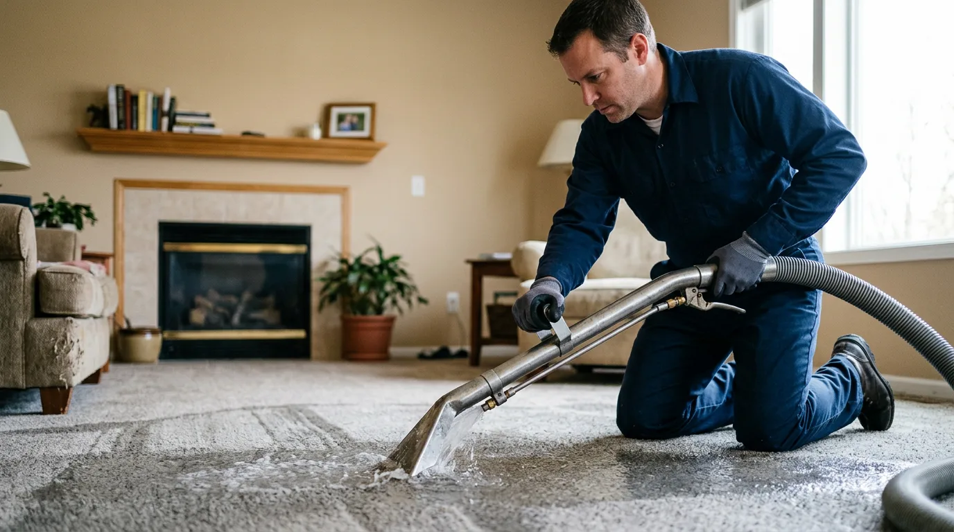 Water damage restoration technician working near Larchwood, IA